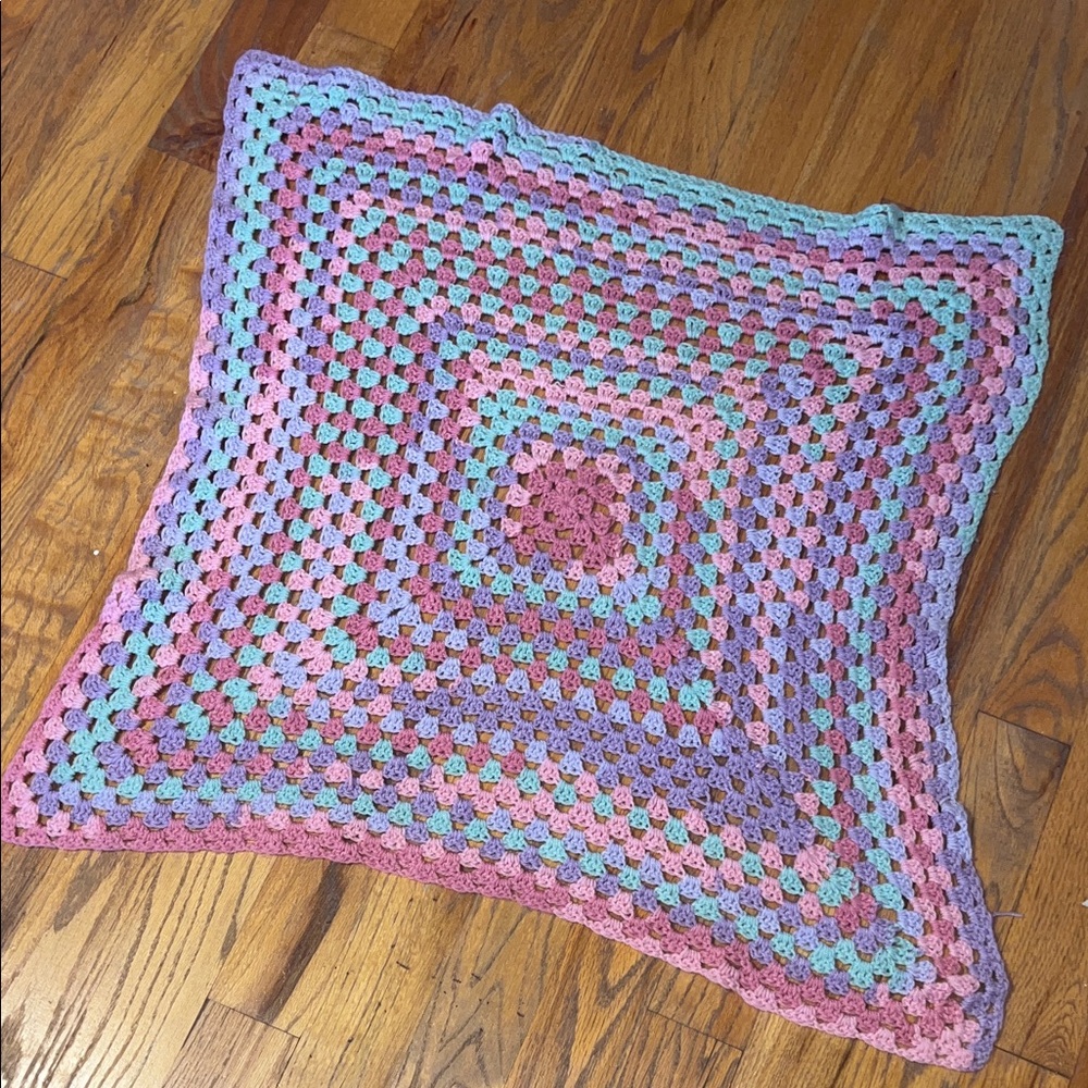 Handmade Crochet Baby Blanket - Pastel Multicolor Granny Square